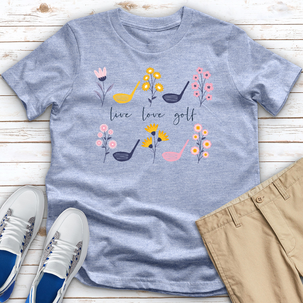 Gold Babe Flowered Heathered Jersey Tee - Blue