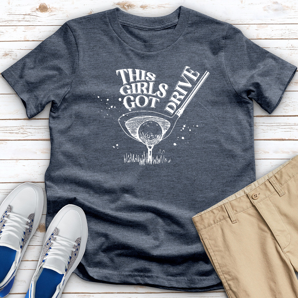 This Girls Got Drive Golf Heathered Tee - Heather Navy