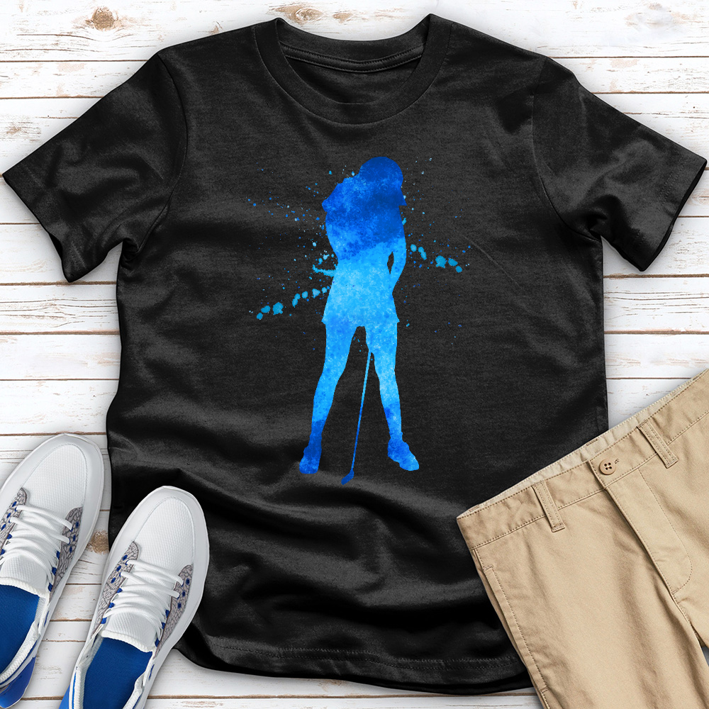 Blue Watercolor Splash Female Golfer Tee