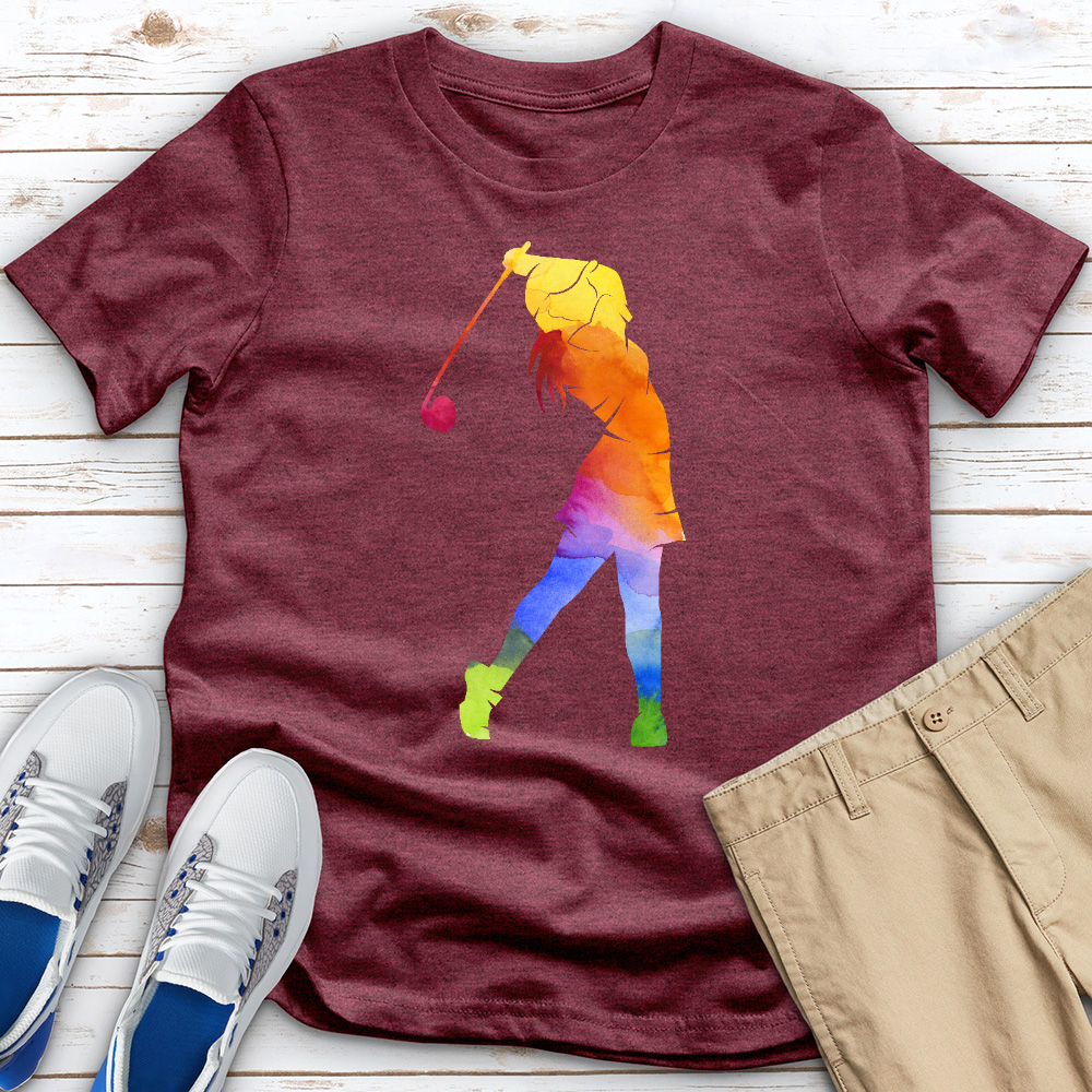 Watercolor Female Golfer 2 Heathered Tee