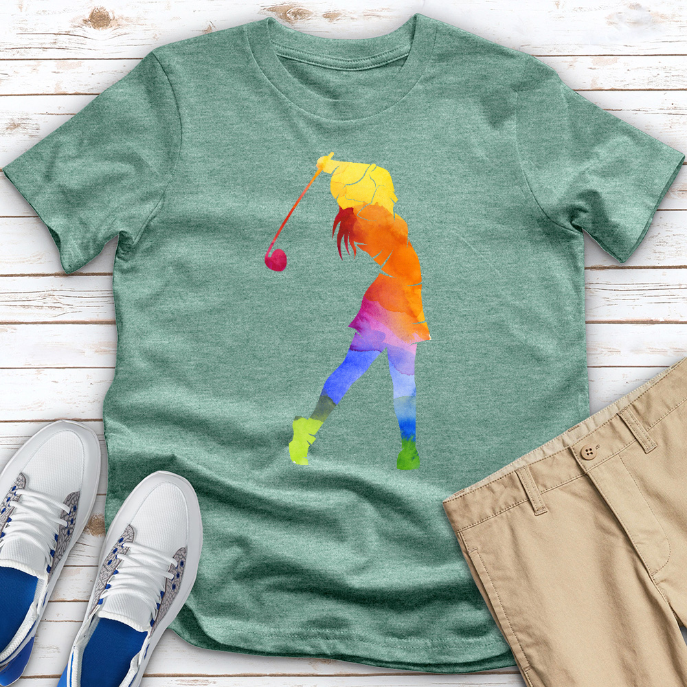 Watercolor Female Golfer 2 Heathered Tee