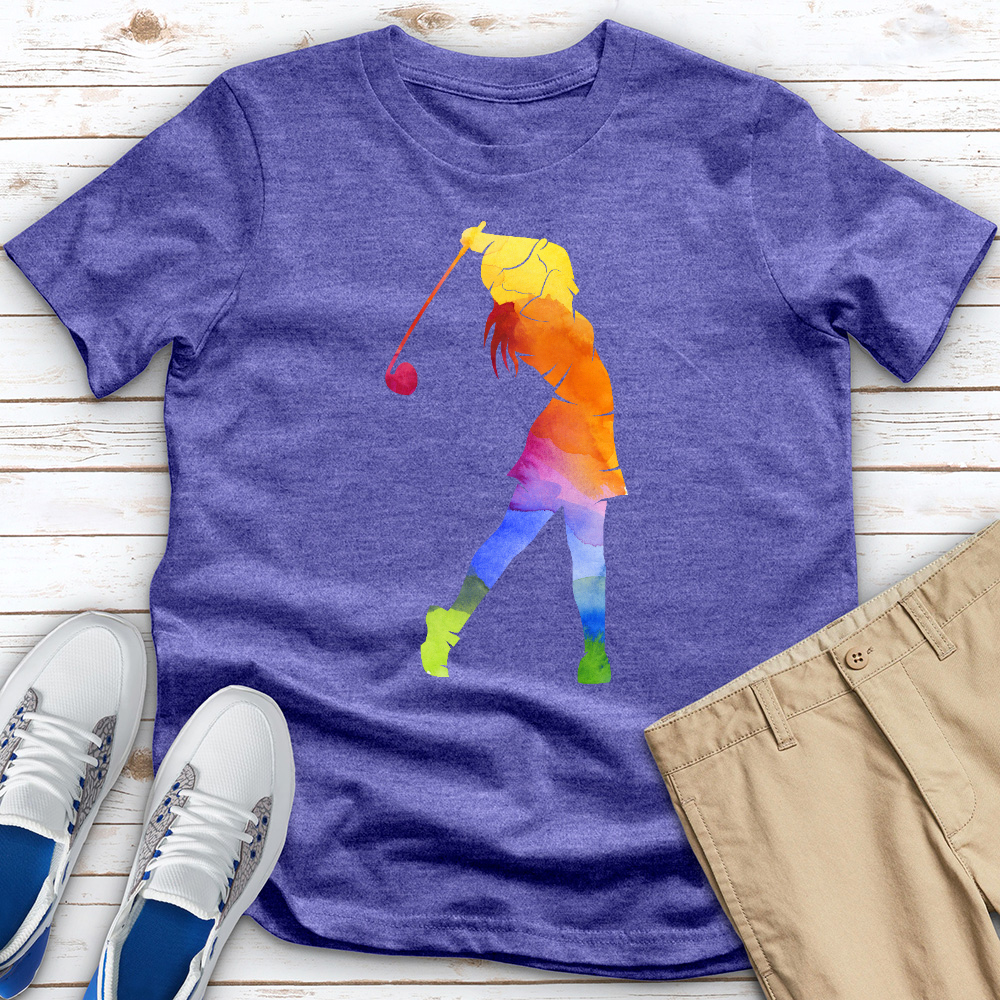 Watercolor Female Golfer 2 Heathered Tee