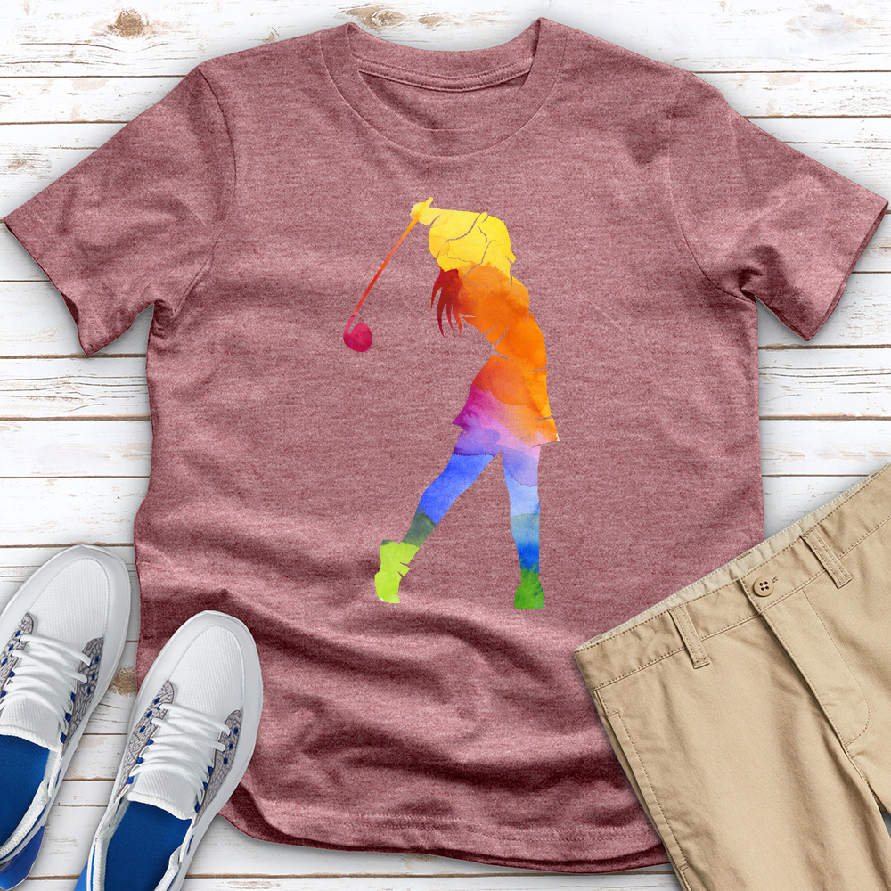 Watercolor Female Golfer 2 Heathered Tee